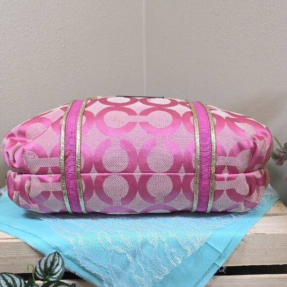 Coach RARE Poppy Pink/Gold Tote Bag - Picture 8 of 16
